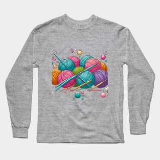 Crafter Knitting Needles and Balls of Yarn Long Sleeve T-Shirt